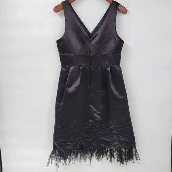 Max and Cleo Maralin Satin Dress Womens 12 Black Feathers Holiday Cocktail - Picture 3 of 16